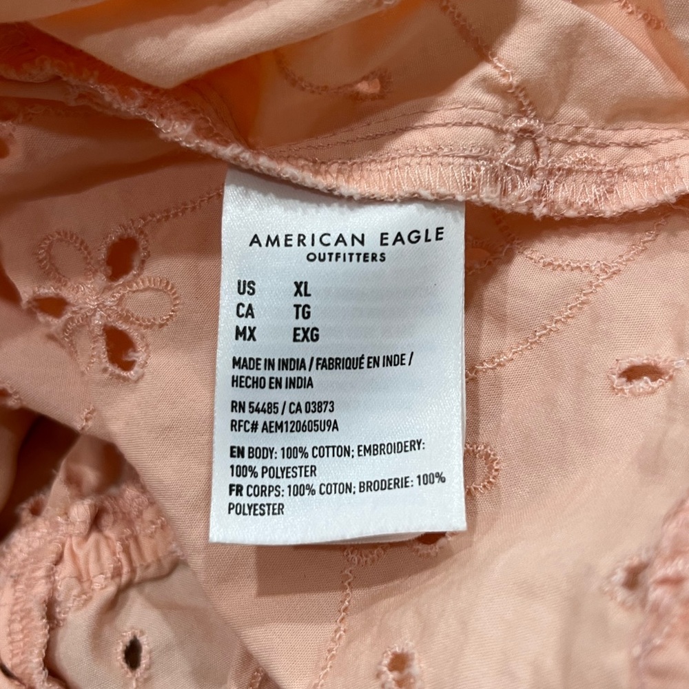 American Eagle Light Pastel Pink Puff Sleeve Babydoll Eyelet Lace Scoop Neckline - Picture 8 of 8